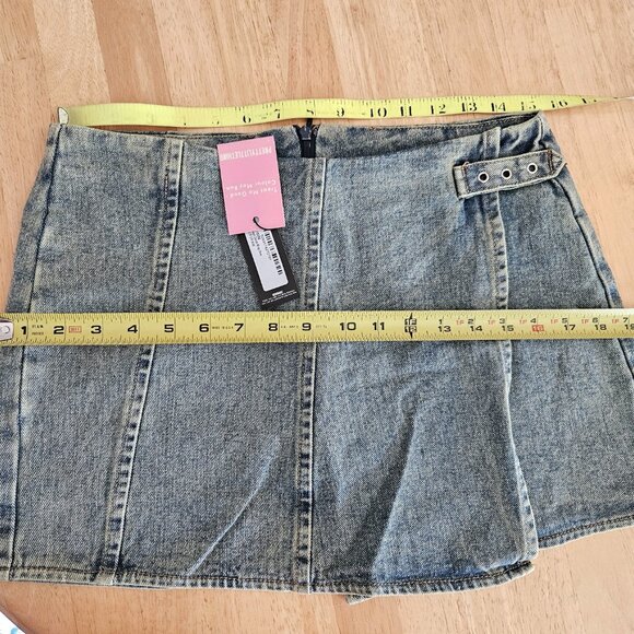 SALE Prettylittlething PLT Vintage Wash Denim Wrap Over Mini Skirt - sz US 6 NWT - Picture 8 of 9
